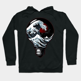 Sumie Japanese Brushstroke Great Wave Kanagawa In Bulb Hoodie